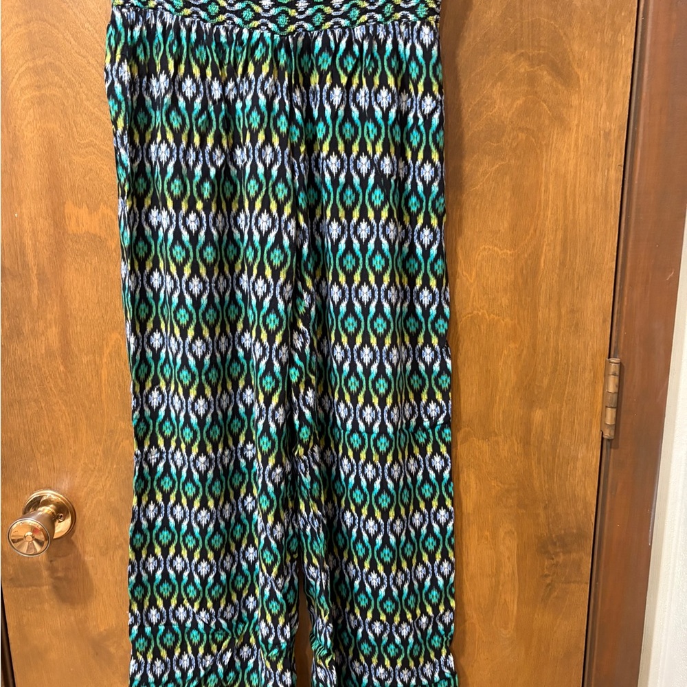 Joe B Green and Blue Patterned Wide Leg Pants